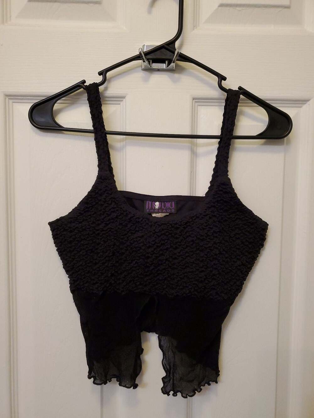 Vtg 90s Y2K Morbid Threads Mall Goth Whimsigoth Popcorn Sheer Mesh Crop Top M
